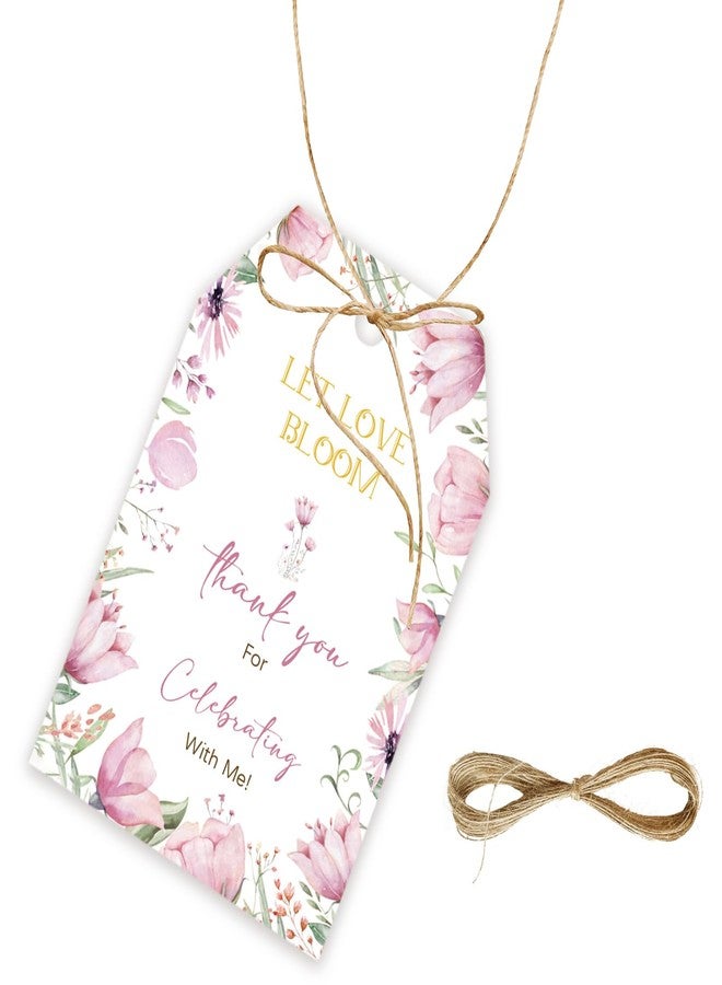 FORSHEEP 50pcs Floral Thank You Tags, Violet Gift Tag with String for Wedding Party, Thank You Paper Tags for Flower Themed Bridal Shower/Birthday Party Favors - Image 1